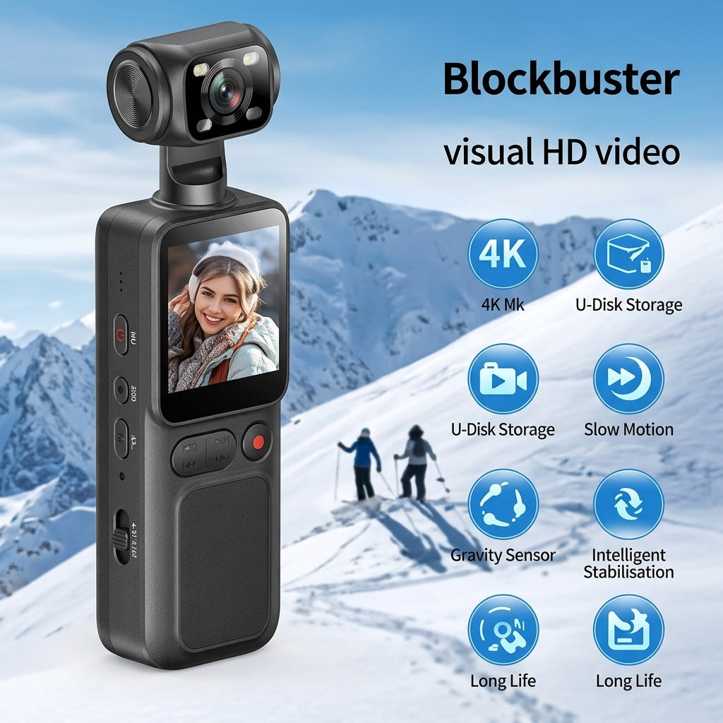 3-Axis Gimbal Stabilizer – 1080P HD Mini Video Recorder with 360°