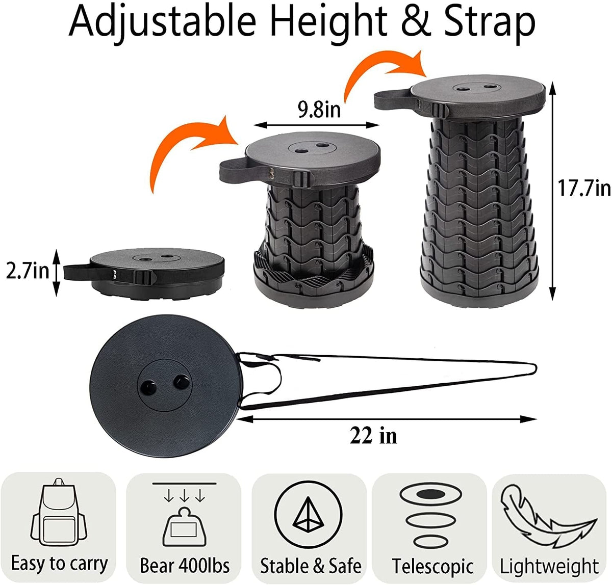 Retractable Folding Stool Lightweight Seat for Travel