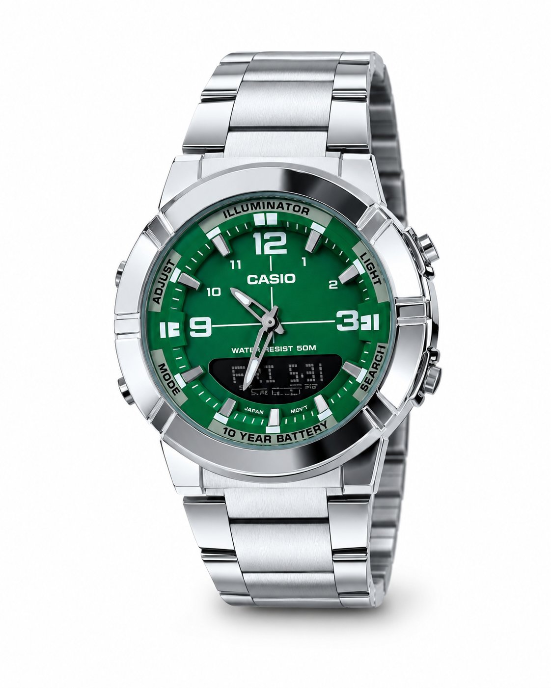 Casio Illuminator Analog-Digital Stainless Steel Watch – 50M Water Resistant